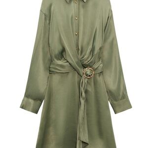 Zara Olive Green Long Sleeve Dress with Belt